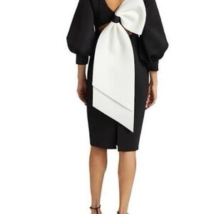 Puff-Sleeve Bow-Back Scuba Dress